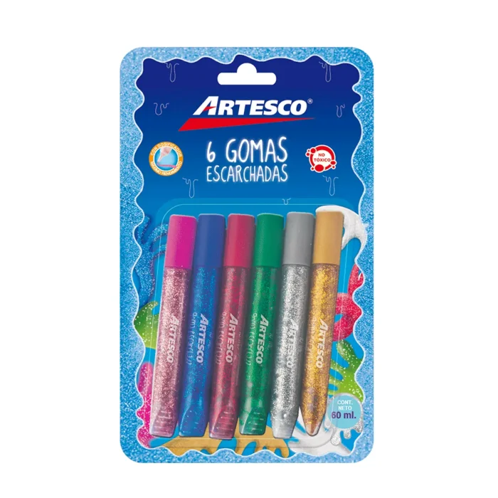 GOMA ARTESCO ESCARCHADA METALICA 10ML X 6