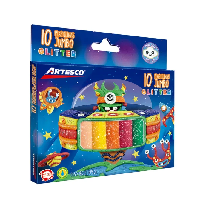 Plastilina Artesco Jumbo Glitter x 10